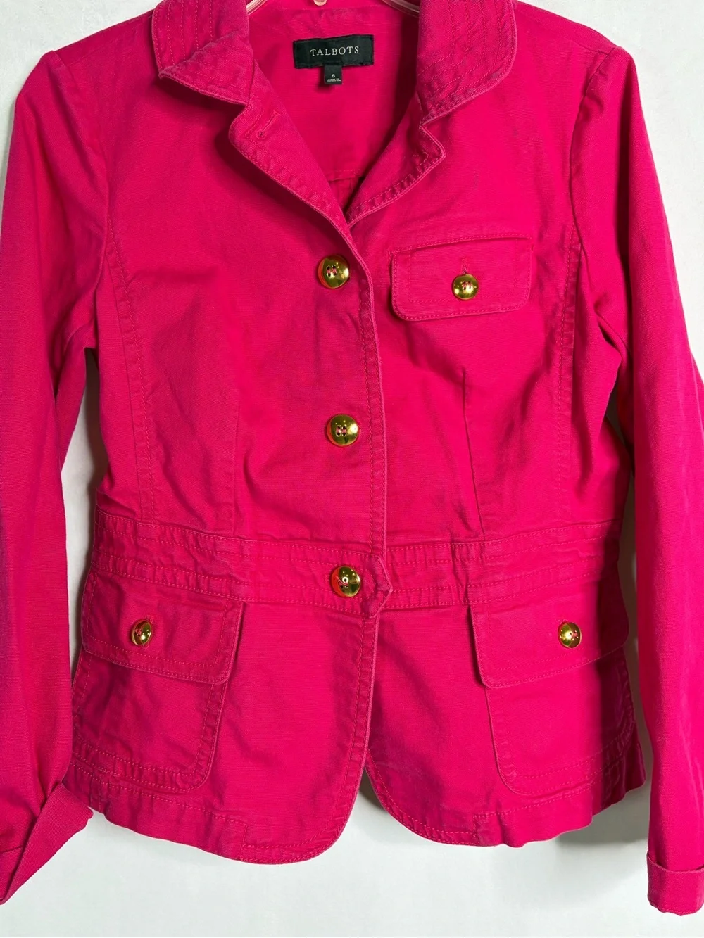 Women's Size 6 Red Jean Jacket Talbots Gold Buttons Unlined